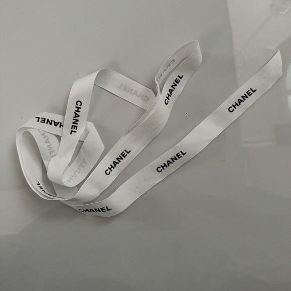 Chanel Classic White Ribbon Black Logo 100% Authentic 65” - Picture 3 of 5